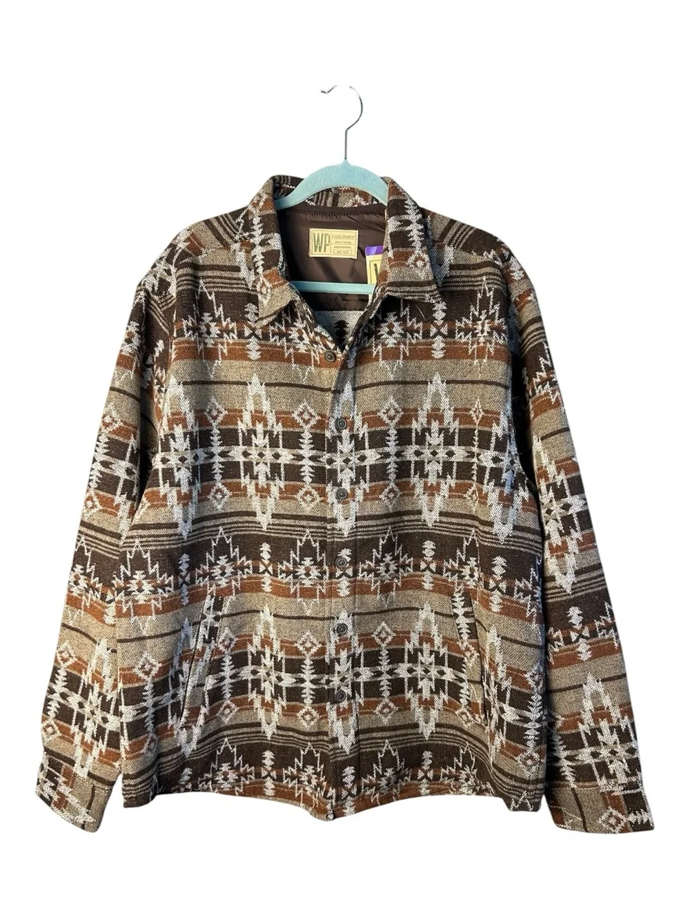 Weatherproof Men’s Brown & Tan Aztec Button-Up Shirt Jacket Size XXL NWT